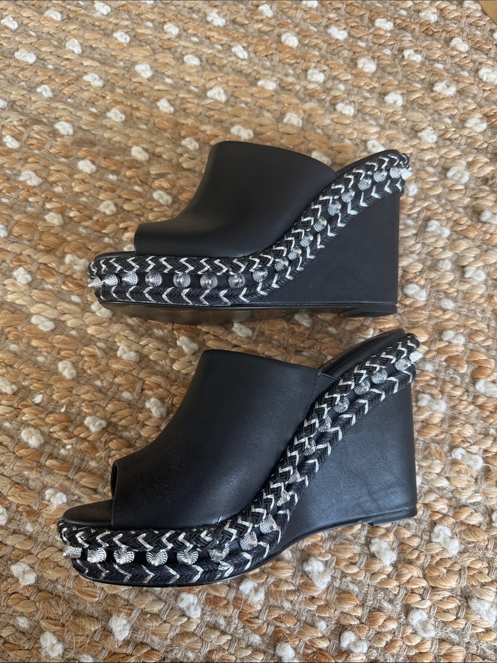 Charles By Charles David Black Braided-Trim Slide Wedge Mules